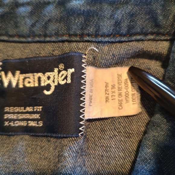 Vintage Wrangler Snap Long Sleeve Men's Shirt L X-long tails 17 x 36 pearl white - Picture 8 of 13